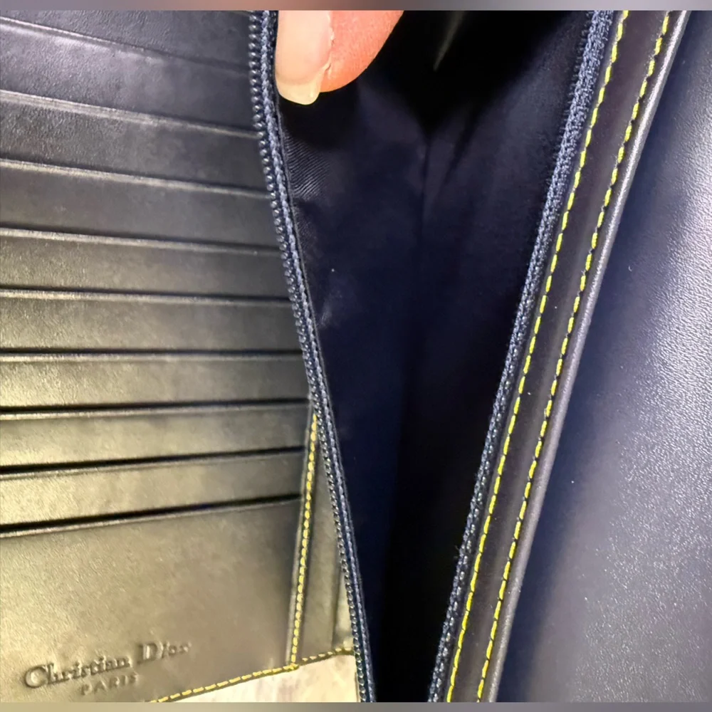 Dior Navy Blue Monogram Trotter Saddle Flap Long Wallet